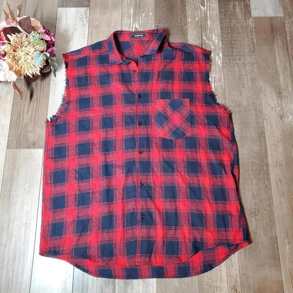 LOGEEYEAR Men's Sleeveless Plaid Flannel Button Down Shirt Vest Size XL NWOT - Picture 8 of 13